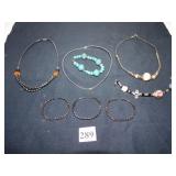 THREE RHINESTONE BRACELETS, SILVER TONE CHOKER