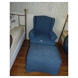 WINGBACK BLUE SITTING CHAIR WITH MATCHING OTTOMAN