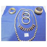 METAL BEADED NECKLACE POSSIBLY BRASS, SET OF