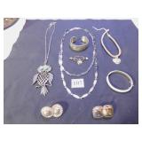 OWL PENDANT NECKLACE AND EARRING SET, SILVER TONE