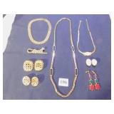GOLD TONE NECKLACES, NECKLACE AND EARRING SET,