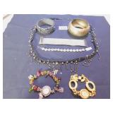 GROUP OF BRACELETS AND ONE BLACK BEADED NECKLACE