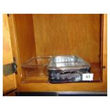 3 CAST IRON TRIVETS BY WILTON, FIRE KING BAKING