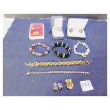 FIVE BRACELETS, TWO PAIR EARRINGS, PAIR OF CUFF