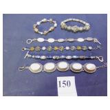 SIX BRACELETS, INLAID POLISHED  STONE, SILVER