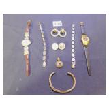 TWO MONET WATCHES, TWO PAIRS OF EARRINGS,