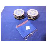 TWO INLAID LACQUERED HINGED LID BOXES AND SMALL