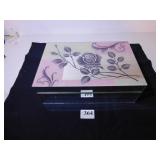 MIRRORED HINGED LID JEWELRY BOX WITH STENCIL LIKE