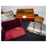 FIVE JEWELRY BOXES OR ORGANIZERS, WOOD, LACQUER,