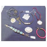 PENDANT NECKLACES ON CORD OR FABRIC, SILVER TONE