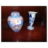 DELF VASE AND ORIENTAL GINGER POT MADE IN JAPAN