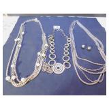 SILVER TONE MULTI STRAND CHAIN NECKLACE,
