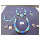 CHUNKY BLUE STONE CHOKER NECKLACE, BEADED CHOKER