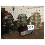 3 LARGE CLEAR INSULATORS, WHITAIL TATUM NO 1,