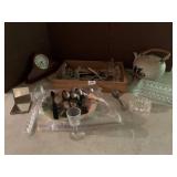 SILVERPLATE SERVING DISH, COVERED BUTTER, TEA POT