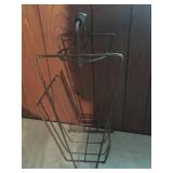 VINTAGE MAGAZINE HOLDER METAL WOOD HANDLE