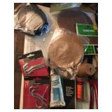 NEW WORK GLOVES, HOOKS, SANDPAPER, TOILET PARTS,