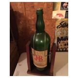 20" GLASS J&B LIQUOR BOTTLE, DISPENSER, IN WOOD