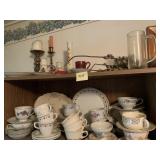 4 SHELVES OF ASSORTED DISHES JUICERS ETC. TAKE
