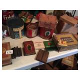 CIGAR BOXES, TINS, STAMPS, LARGE ASSORTMENT