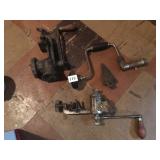 VINTAGE HAND DRILL, PLUMB BALL, GRINDER PARTS