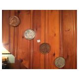 2 CERAMIC PAINTED COINS, 5"