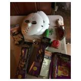 HALLOWEEN CANDLES, MASKS, WOODEN NUT BOWL