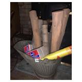 GALV. COAL BUCKET, LOGS AND FIREPLACE TOOL SET