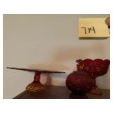 PEDESTAL CAKE PLATE, COVERED CANDY AND PEDESTAL