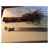 MACHETE WITH FRINGED LEATHER CASE, 18" BLADE