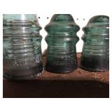 3 TEAL 1893 HEMINGRAY INSULATOR, AMTEL&TEL