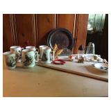 DELF ASHTRAY, CANDLE STICK HOLDER, NAPKIN HOLDER,