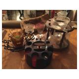 WEOOD TABLETOP GLASS HOLDER, IRON AND AMBER GLASS