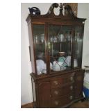 MAHOGANY  CHINA CABINET W/ FINIAL CENTER 3 DRAWER
