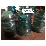 3 TEAL HEMINGRAY INSULATORS NO 9
