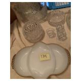 PRESSED & CUT GLASSWARE, FIRE KING PEDESTAL