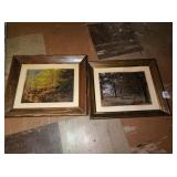 2 MATCHING FRAMED PICTURE OF METALLIC FALL SCENE