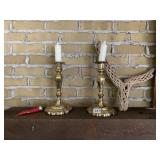 BRASS CANDLE HOLDERS 11" H, DRIFTWOOD PIECE