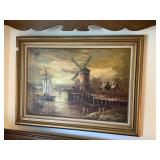 OIL ON CANVAS WINDMILL SCENE BY G BRAY, 31.5 X 43