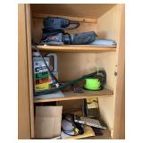 PALM SANDER, WOOD RULER, PRY BAR, CLR, ETC.