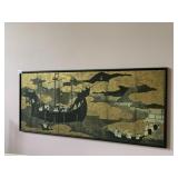 18" X 41" BOAT WATER SCENE PRINT BLACK WOOD FRAME