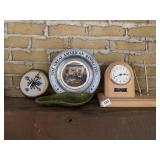 CLOCK, METAL PLATE HOLDER, ETC.