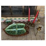 FISH DESIGN SERVING TRAY & BOWL, 16" W, BRASS