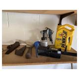 PAINT SPRAYER, OIL, WEDGES, ETC.