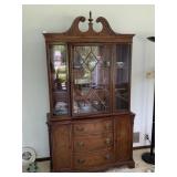 MAHOGANY CURVED FRONT CHINA CABINET WITH 3 DRAWERS