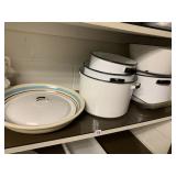 ENAMEL WARE POTS, FIRE KING CASSEROLE