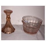 PINK DEPRESSION ICE BUCKET AND CANDLE STICK