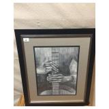 PENCIL DRAWING HANDS HOLDING STRING INSTRUMENT,