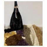FAUX FUR PURSE, SCARVES, NEW OVER SWEATER W/