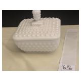 MILK GLASS COVERED DISH MARKED ON BOTTOM